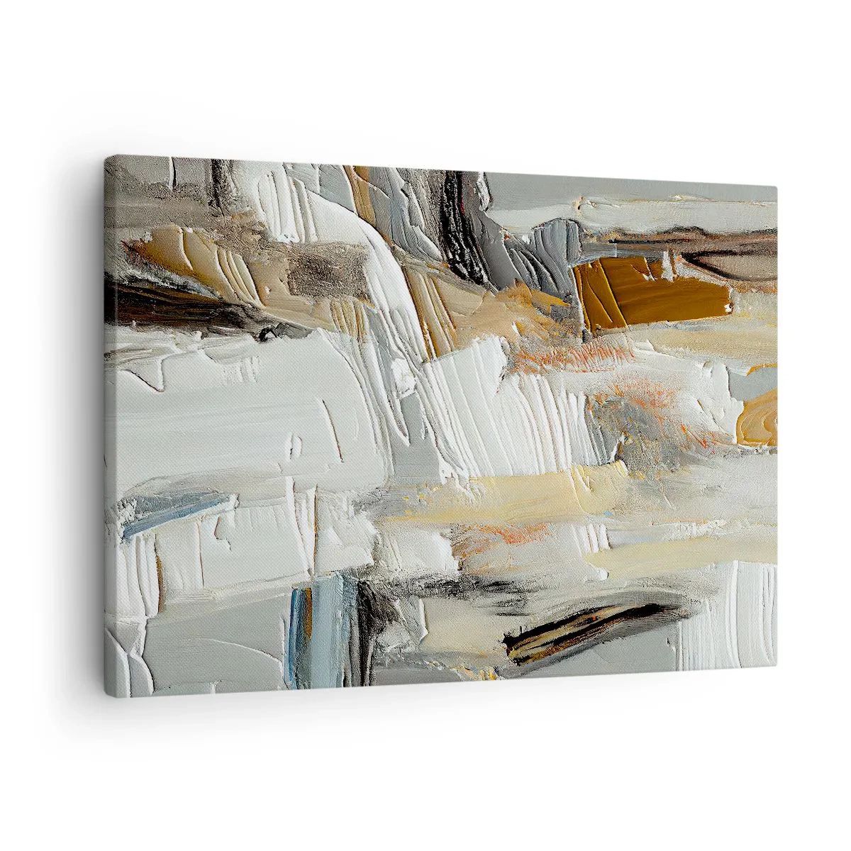 Obraz na plátně - Texturální abstrakce v zemitých tónech a bílé - 70x50cm - Barevné nahromadění - Moderní nástěnná dekorace do obývacího pokoje a ložnice ARTTOR