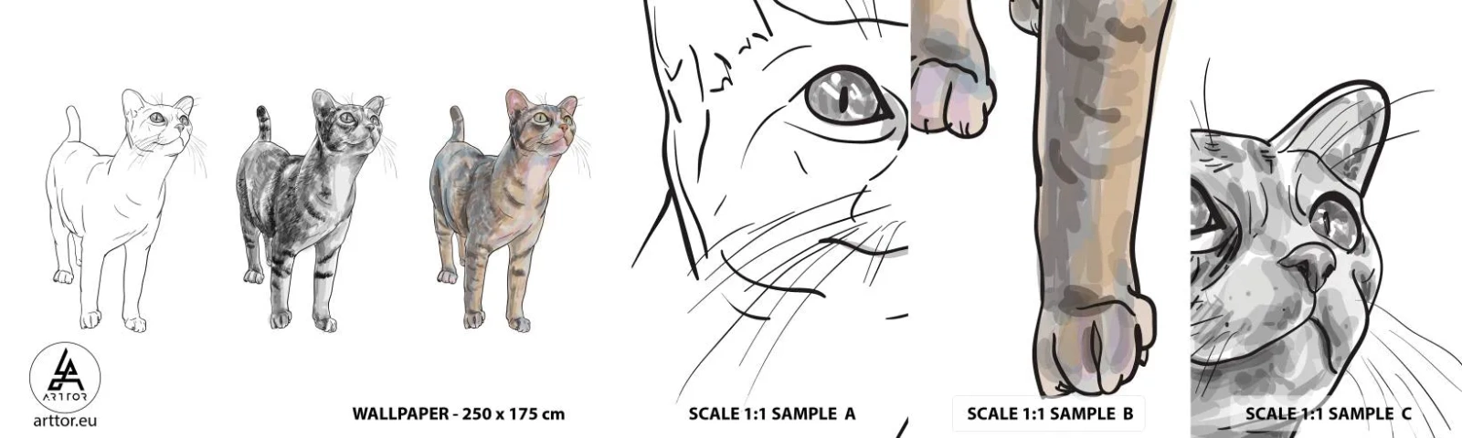 Vzor Fototapety Samolepicí Deluxe Sticker - Hodina kreslení - Zvířata, Kočka, Pro děti - 100x30 cm