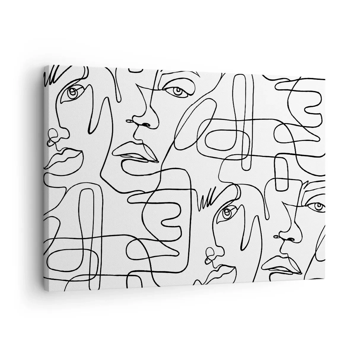 Obraz na plátně - Minimalistická kresba obličeje s linkami na světlém pozadí. - 70x50cm - Ve spletených emocích - Moderní nástěnná dekorace do obývacího pokoje a ložnice ARTTOR