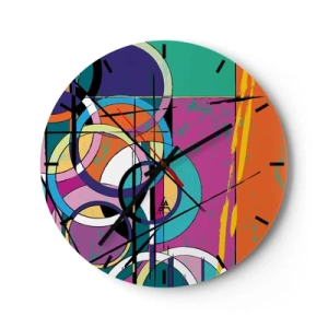 Nástěnné hodiny - Ciferník hodin s abstraktním geometrickým motivem v živých barvách. - 30x30cm - Kruh za kruhem - Moderní nástěnná dekorace do obývacího pokoje, kuchyně a ložnice ARTTOR