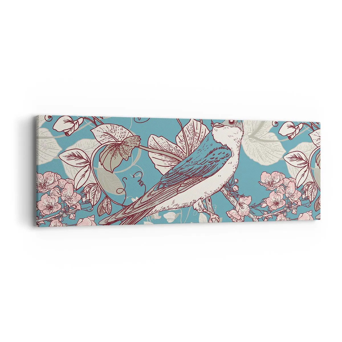 Obraz na plátně - Na bílém stromě ptáci a stříbrné listí - 90x30 cm