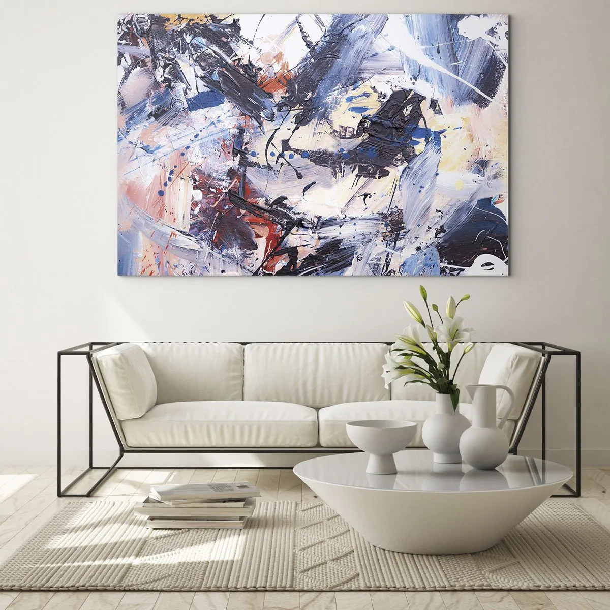 Obraz na skle - Abstraktní malba v intenzivních barvách - 70x50cm - Bláznivý tanec abstrakce - Moderní nástěnná dekorace do obývacího pokoje a ložnice ARTTOR
