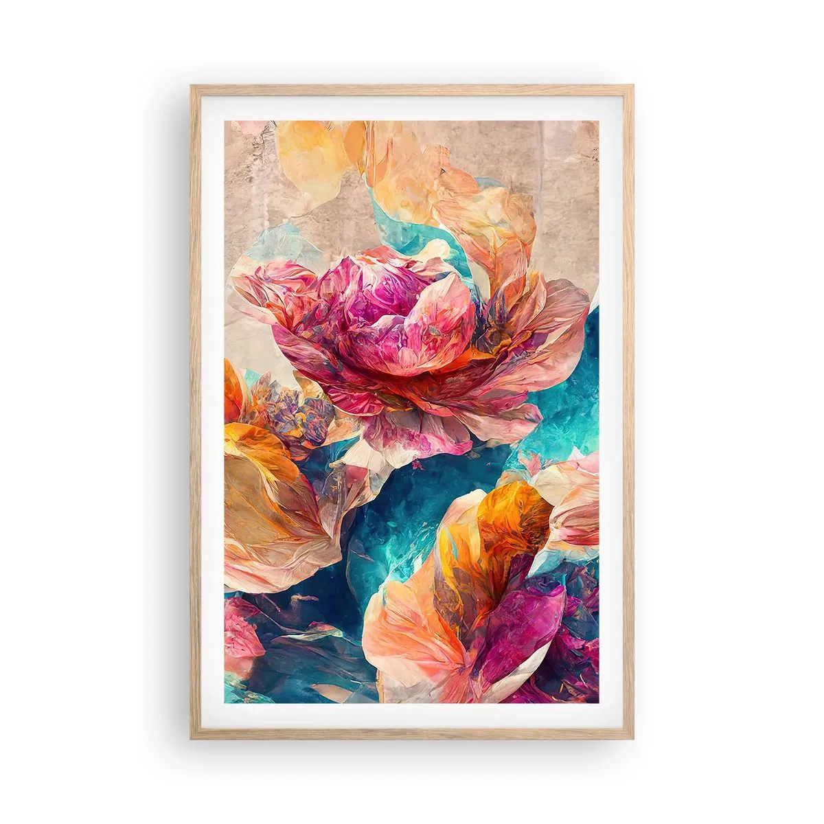 Plakát v rámu světlý dub - Barevné bohatství kytice - 61x91 cm