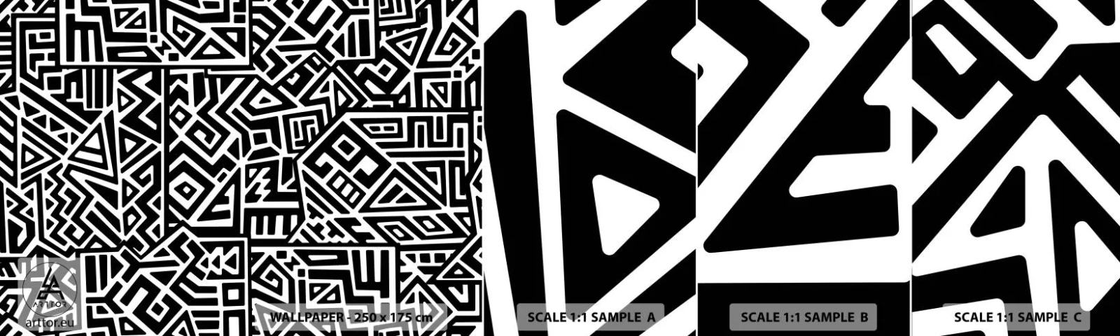 Fototapeta Vzorek Standard Eco - Předkolumbovská kompozice - Abstrakce, Kus, Černý a bílý - 100x30 cm