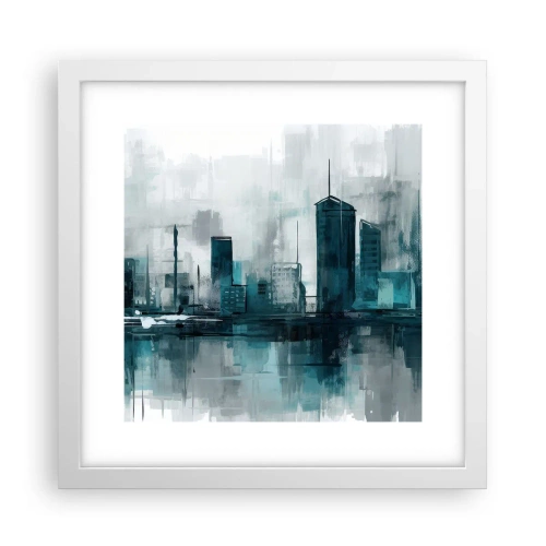 Plakát v bílém rámu - Město v barvě deště - 30x30 cm