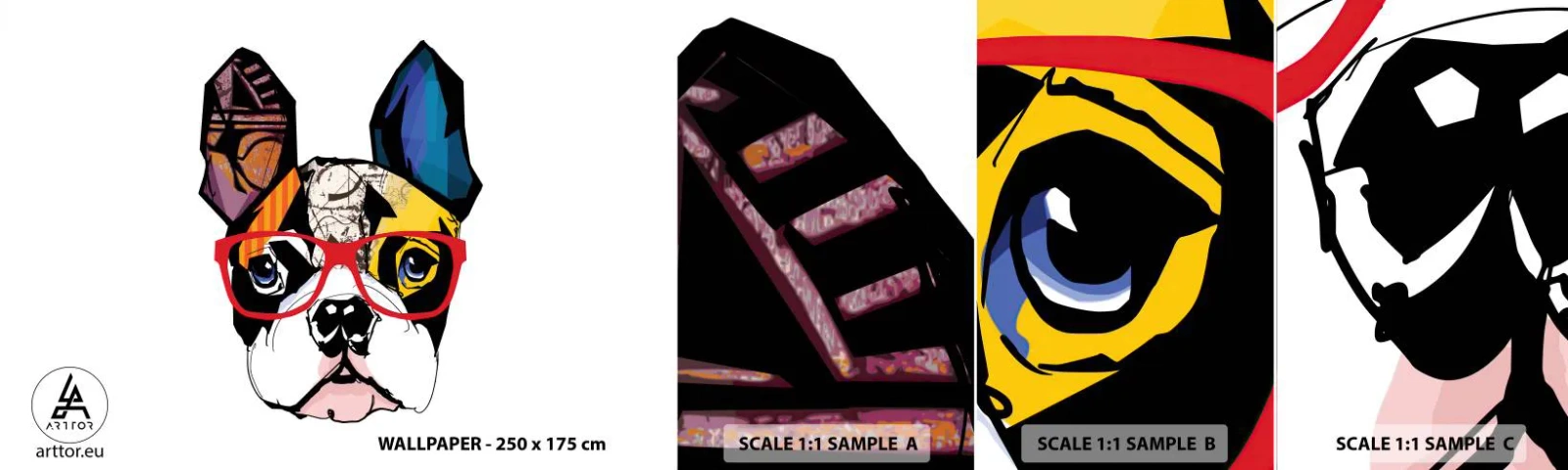 Vzor Fototapety Samolepicí Deluxe Sticker - Intelektuál - Abstrakce, Pes, Francouzský buldoček - 100x30 cm