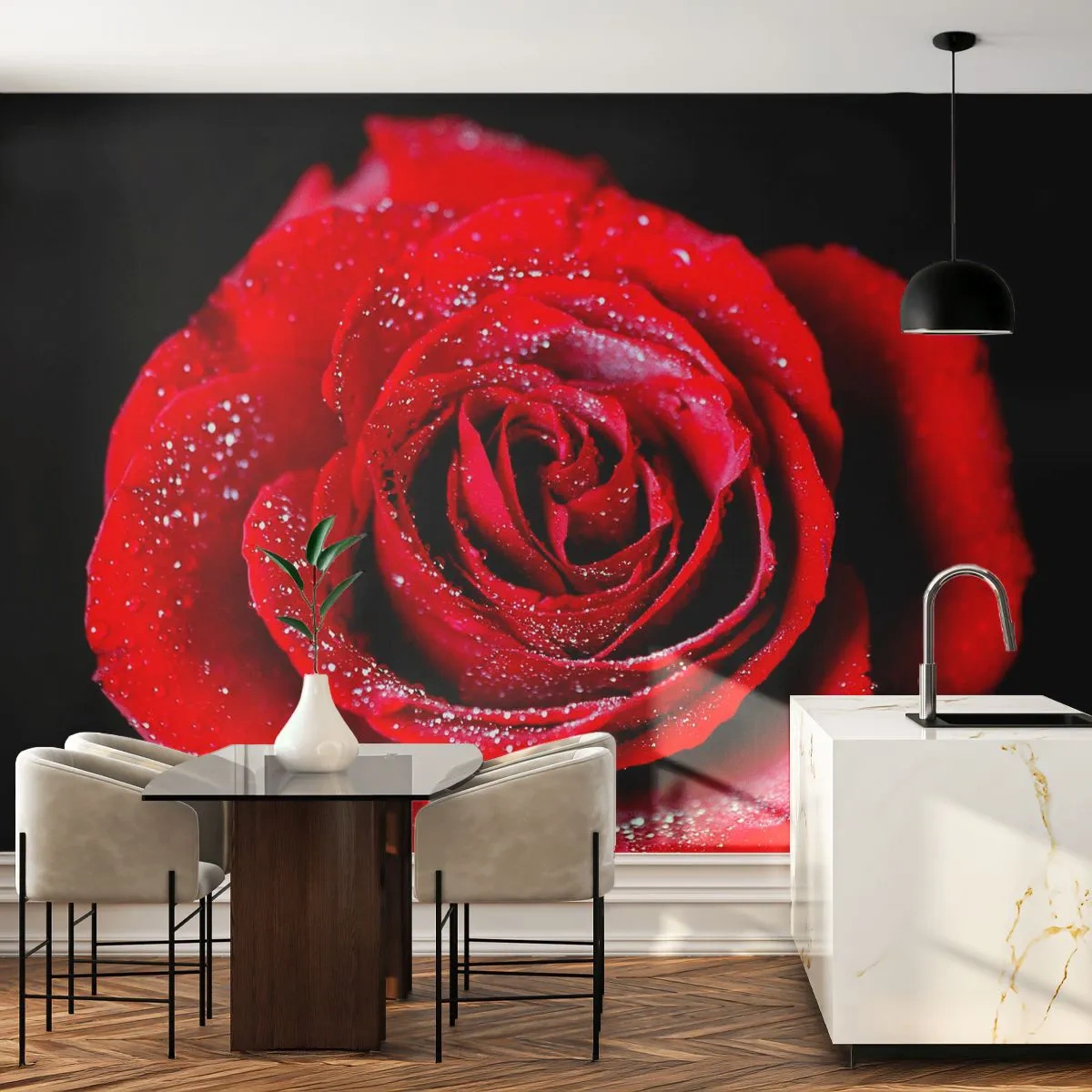 Fototapeta Standard Eco - To je právě láska - Květiny, Červená růže, Okvětní lístky růží - 450x315 cm