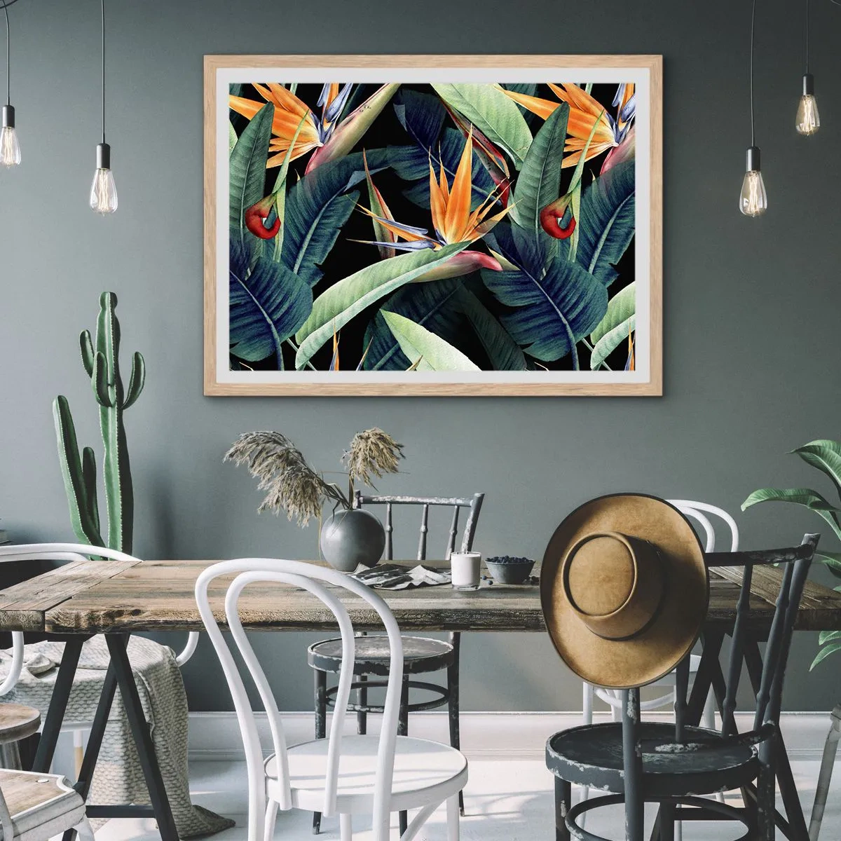 Plakát v rámu světlý dub - Plamenné květy tropů - 70x50 cm