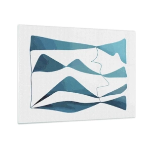 Obraz na skle - Tyrkysové vlny a tvary na bílém pozadí - 70x50cm - Abstrakce: tyrkysový vztah - Moderní nástěnná dekorace do obývacího pokoje a ložnice ARTTOR