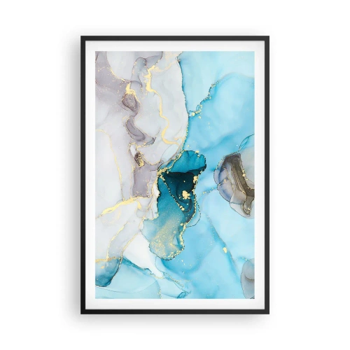 Plakát v černém rámu - Studie o setkání šedé a tyrkysové - 61x91 cm