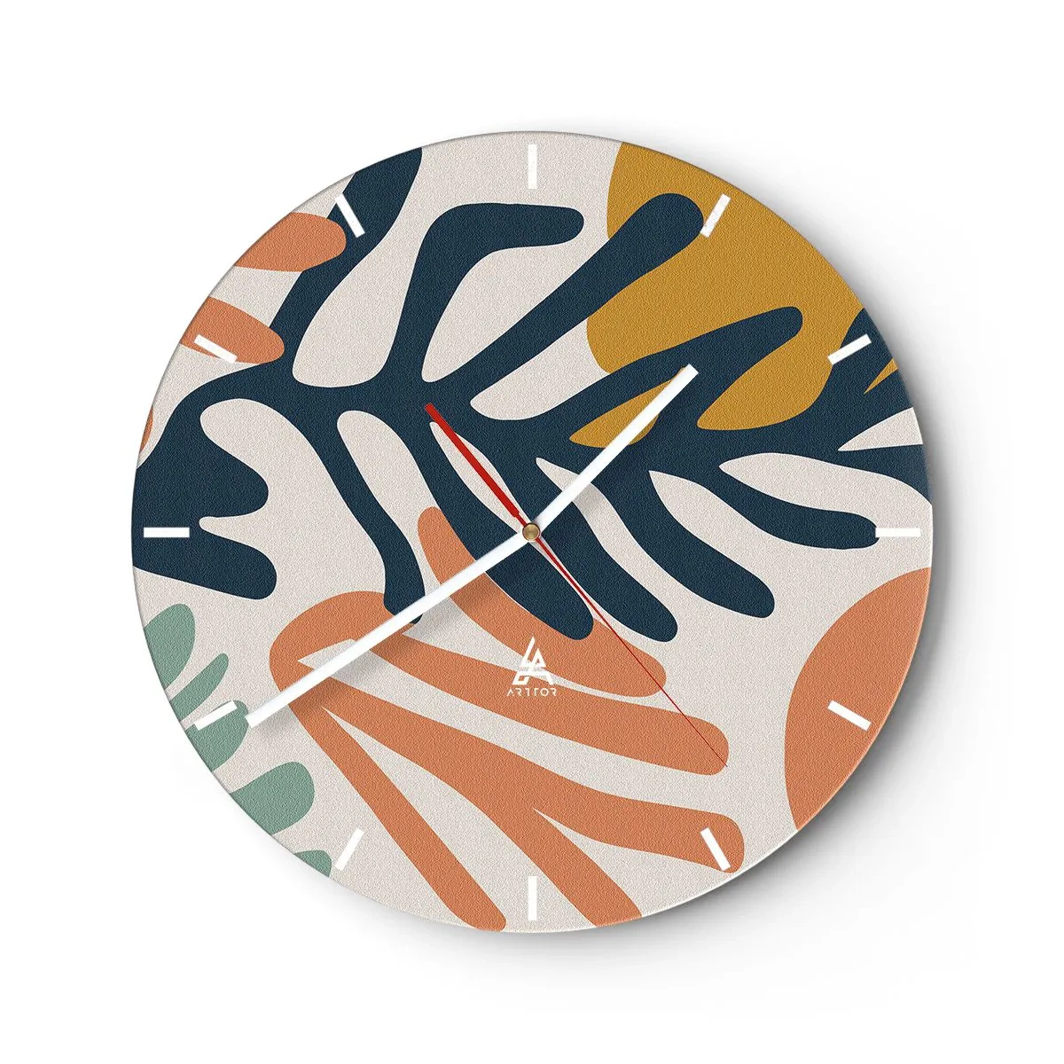 Nástěnné hodiny - Barevné listí v grafickém stylu na světlém pozadí - 30x30cm - Korálová moře - Moderní nástěnná dekorace do obývacího pokoje, kuchyně a ložnice ARTTOR