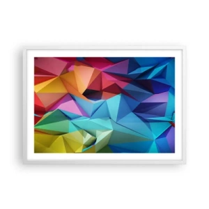 Plakát v bílém rámu - Duhové origami - 70x50 cm