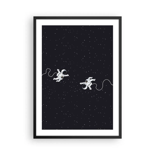 Plakát v černém rámu - Dva astronauti vznášející se ve vesmíru - 50x70cm - Kosmický tanec - Moderní nástěnná dekorace do obývacího pokoje a ložnice ARTTOR