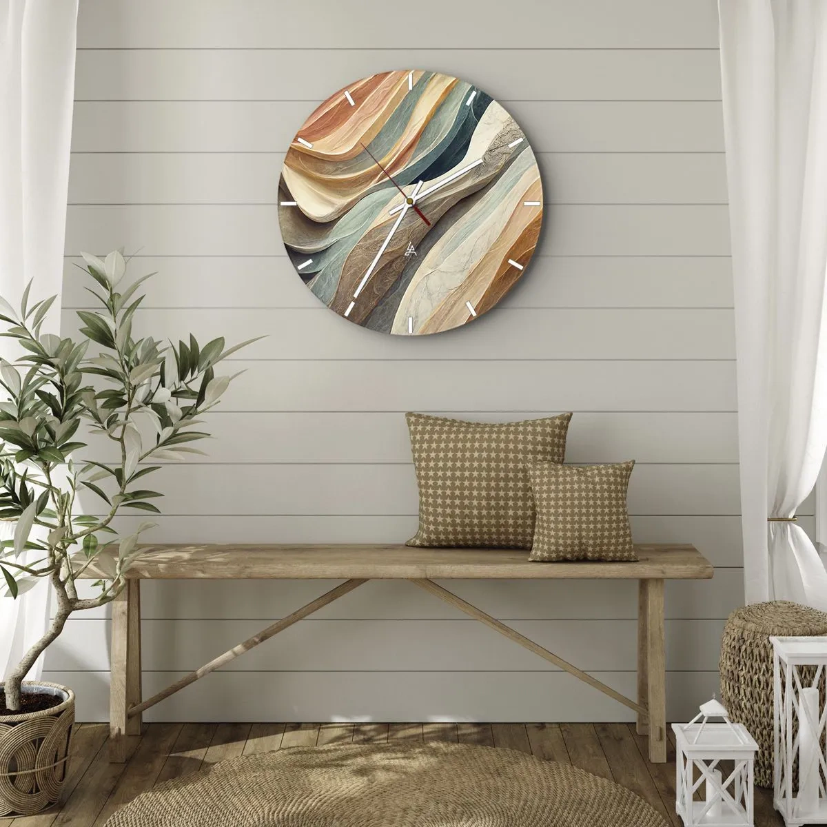 Nástěnné hodiny - Vícevrstvé vlny v pastelových a zemitých barvách - 30x30cm - Okamžik před změnou - Moderní nástěnná dekorace do obývacího pokoje, kuchyně a ložnice ARTTOR