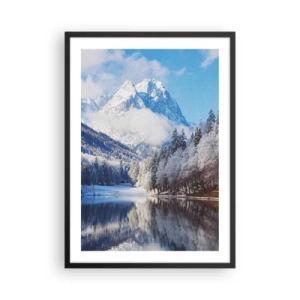Plakát v černém rámu - Zasněžené hory se v zimě odrážejí v jezeře - 50x70cm - Sněhová stráž - Moderní nástěnná dekorace do obývacího pokoje a ložnice ARTTOR