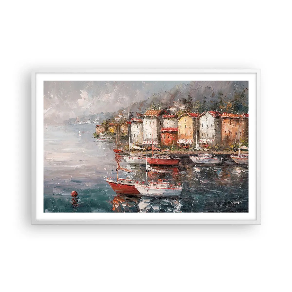 Plakát v bílém rámu - Romantický přístav - 91x61 cm