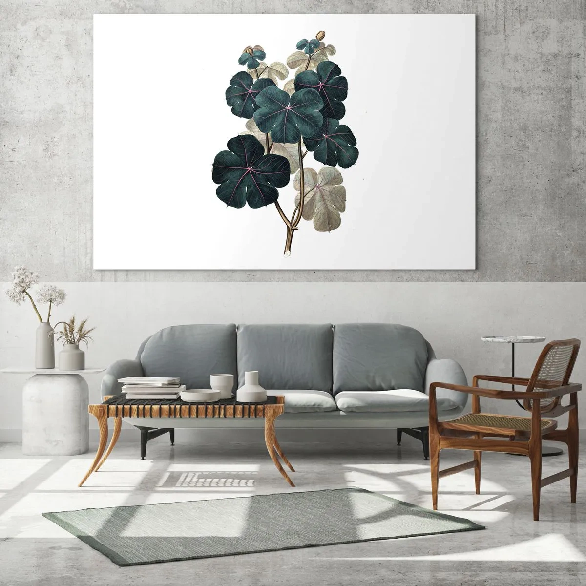 Obraz na skle - Botanická ilustrace zelených listů na bílém pozadí - 70x50cm - Ze starého herbáře - Moderní nástěnná dekorace do obývacího pokoje a ložnice ARTTOR