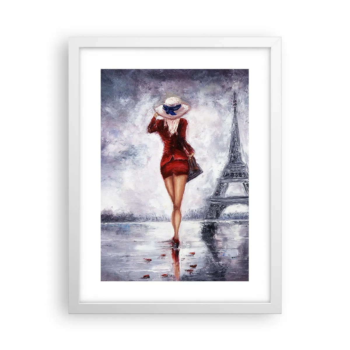 Plakát v bílém rámu - Pařížské symboly - 30x40 cm