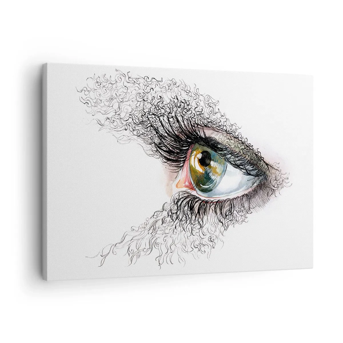 Obraz na plátně - Umělecké oko se žlutozelenou duhovkou a propracovanými detaily. - 70x50cm - Podívej se přímo do duše - Moderní nástěnná dekorace do obývacího pokoje a ložnice ARTTOR
