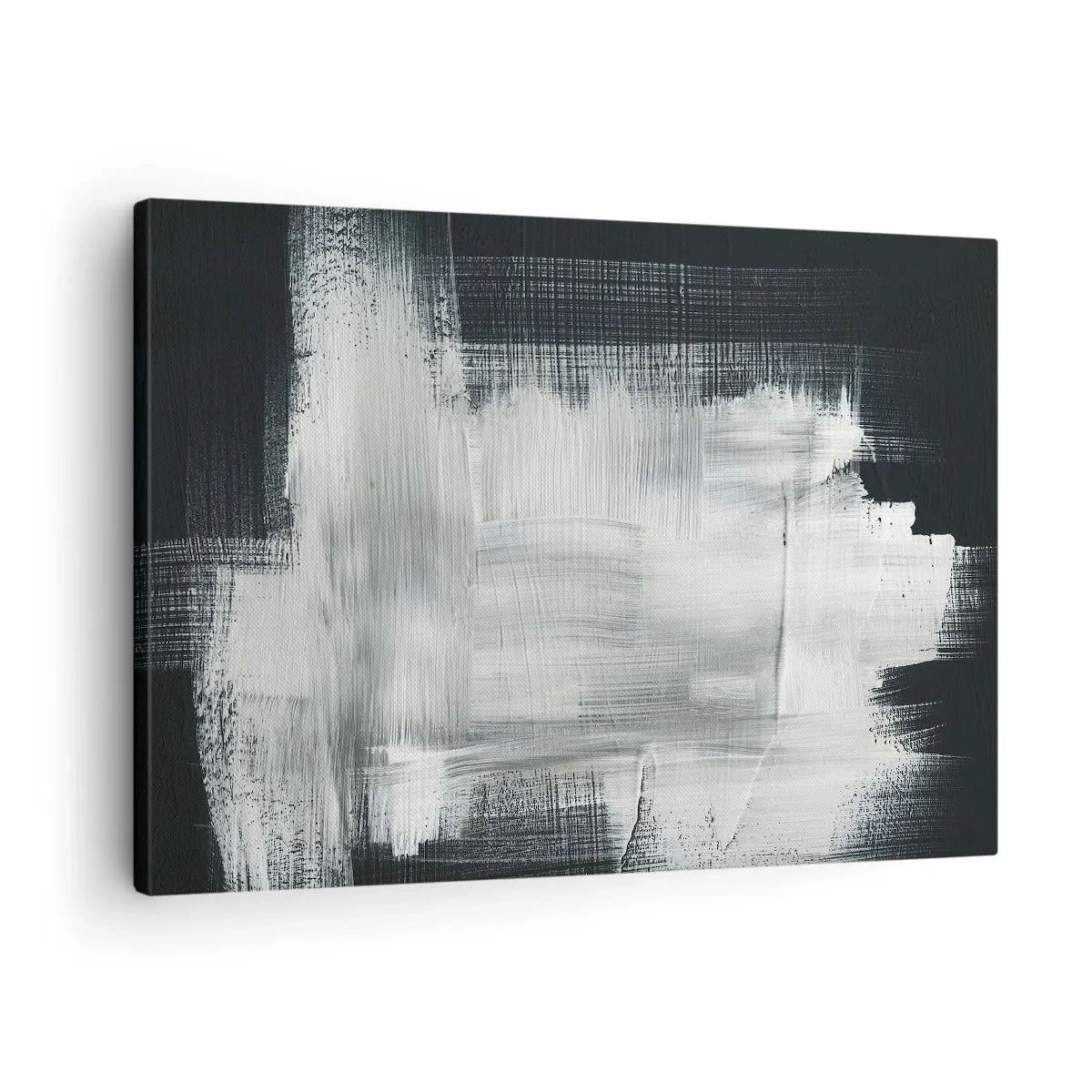 Obraz na plátně - Bílé abstraktní tahy na tmavém pozadí - 70x50cm - Utkané svisle a vodorovně - Moderní nástěnná dekorace do obývacího pokoje a ložnice ARTTOR