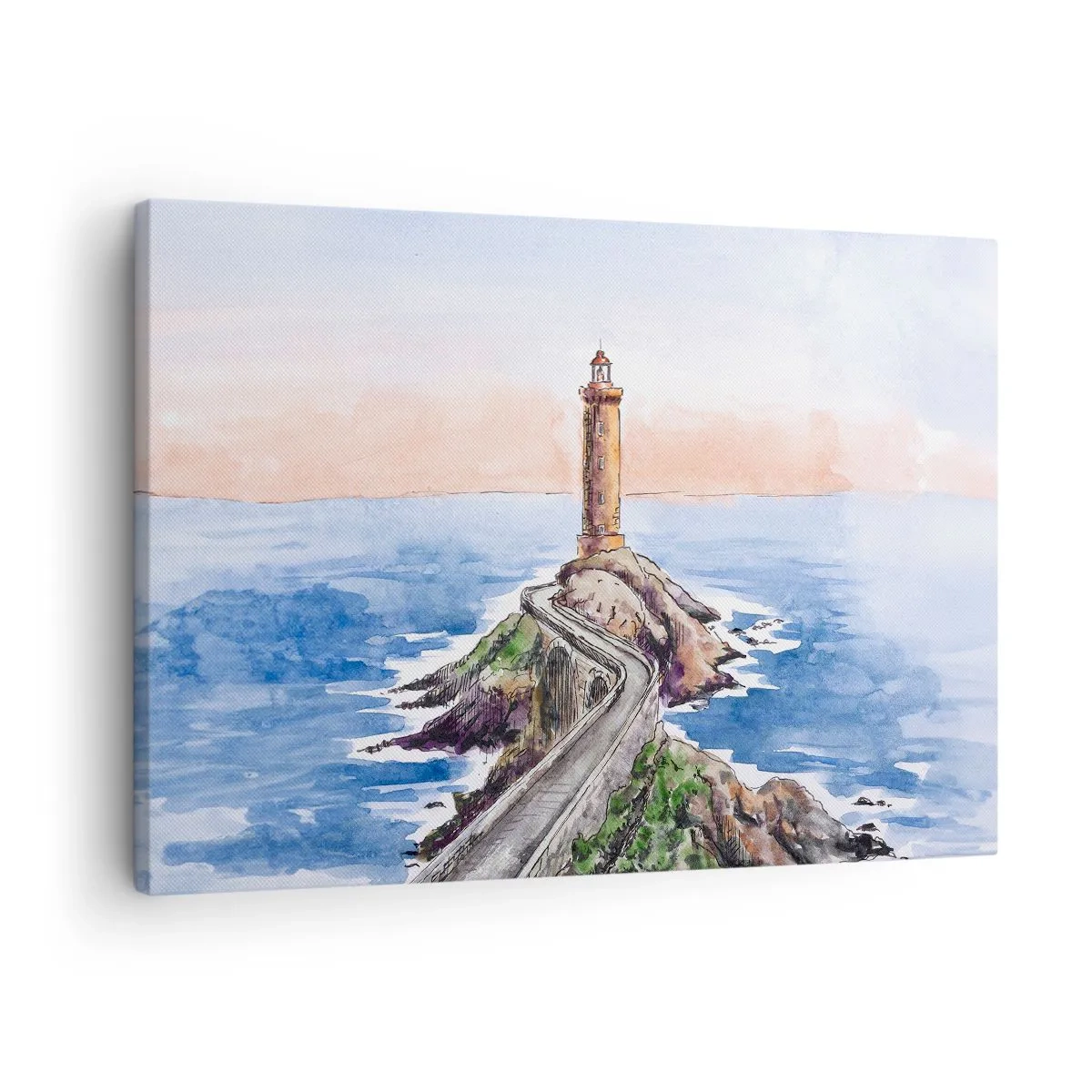 Obraz na plátně - Maják na skalnatém pobřeží - 70x50cm - Tváří v tvář moři - Moderní nástěnná dekorace do obývacího pokoje a ložnice ARTTOR