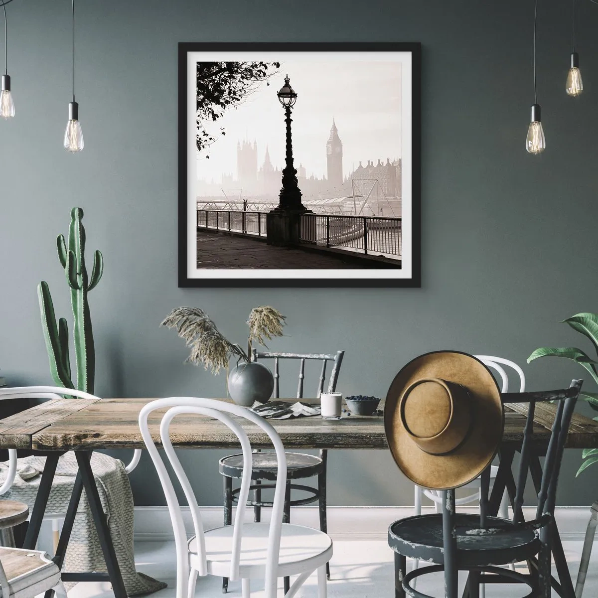 Plakát v černém rámu - Londýnské ráno - 60x60 cm
