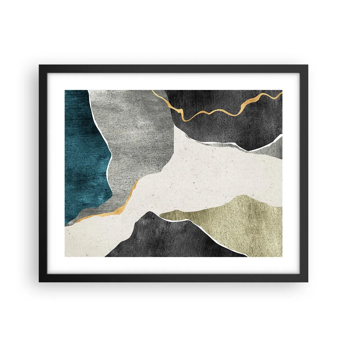 Plakát v černém rámu - Mozaiková kompozice se zlatou nití - 50x40 cm