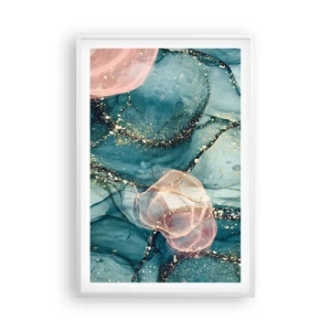 Plakát v bílém rámu - Modré hedvábí modré, růžový tyl - 61x91 cm