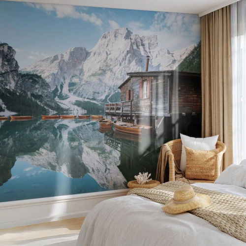 Fototapeta Premium Canvas - Krystalické, horské ráno - Horská krajina, slunce, jezero - 100x70 cm