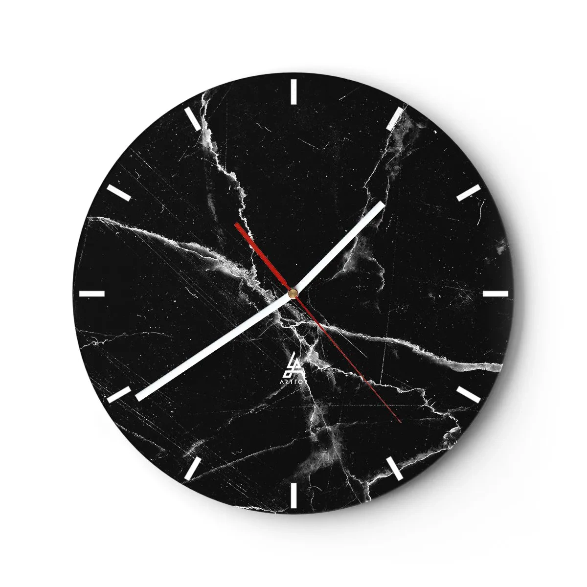 Nástěnné hodiny - Černý mramorový povrch s bílými žilkami - 30x30cm - Tajemný život kamene - Moderní nástěnná dekorace do obývacího pokoje, kuchyně a ložnice ARTTOR