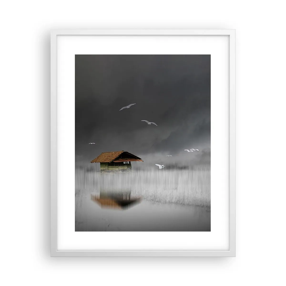 Plakát v bílém rámu - Úkryt před deštěm - 40x50 cm