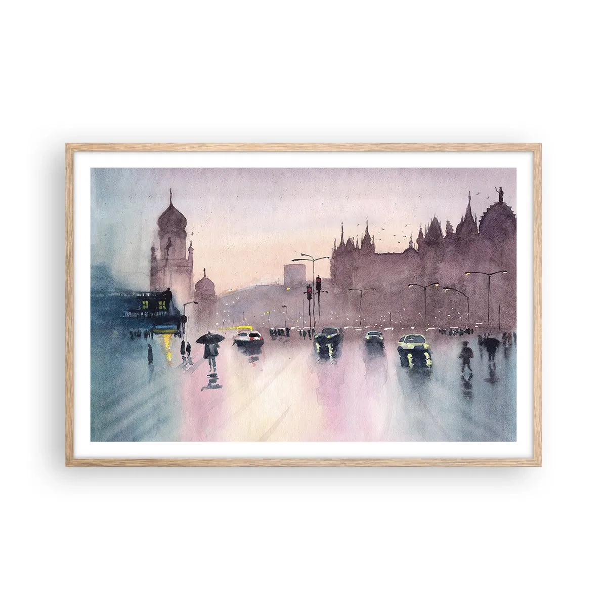 Plakát v rámu světlý dub - V deštivém oparu - 91x61 cm