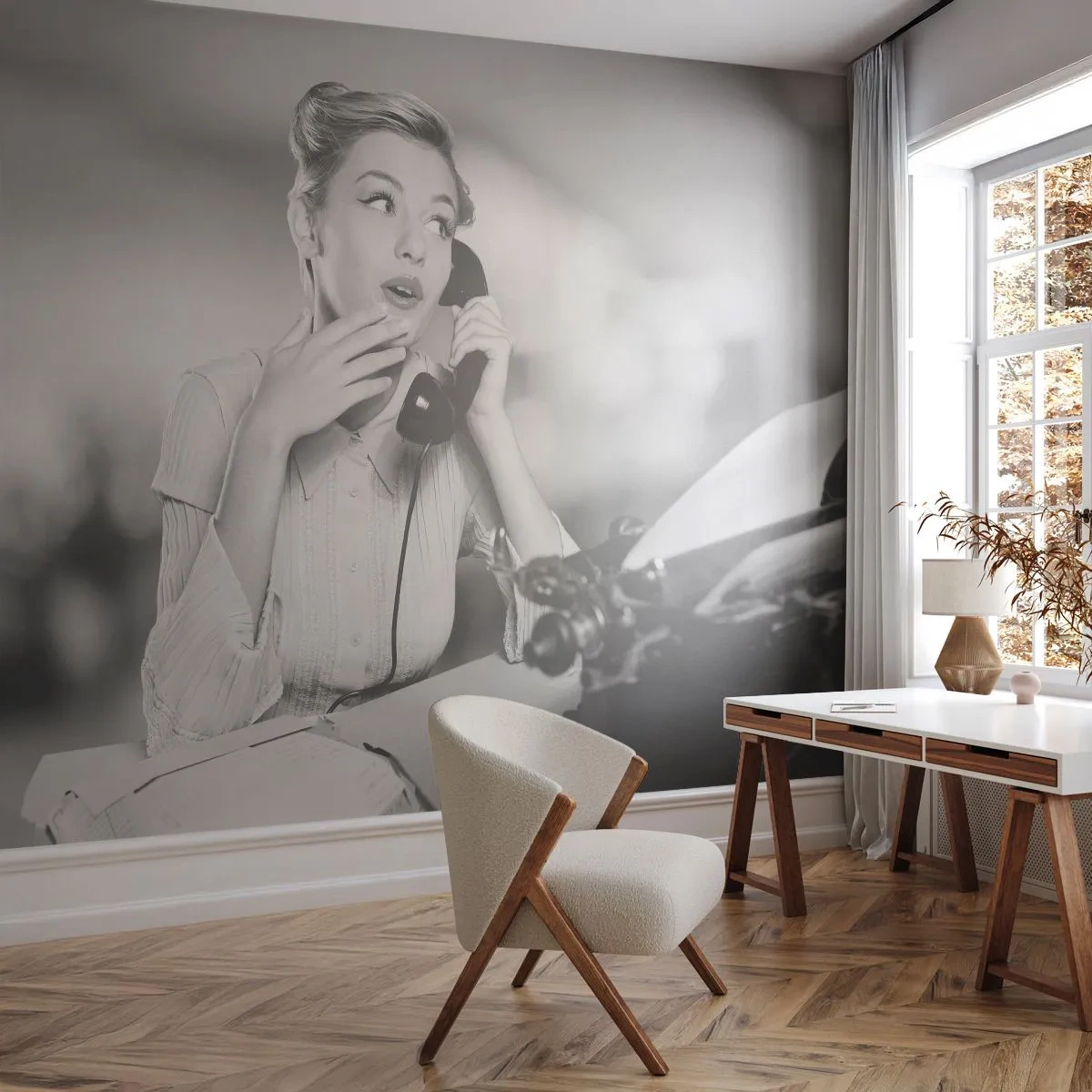 Fototapeta Samolepicí Deluxe Sticker - Halo, tady jsou 50. léta. - Vinobraní, Černý a bílý, Retro - 250x175 cm