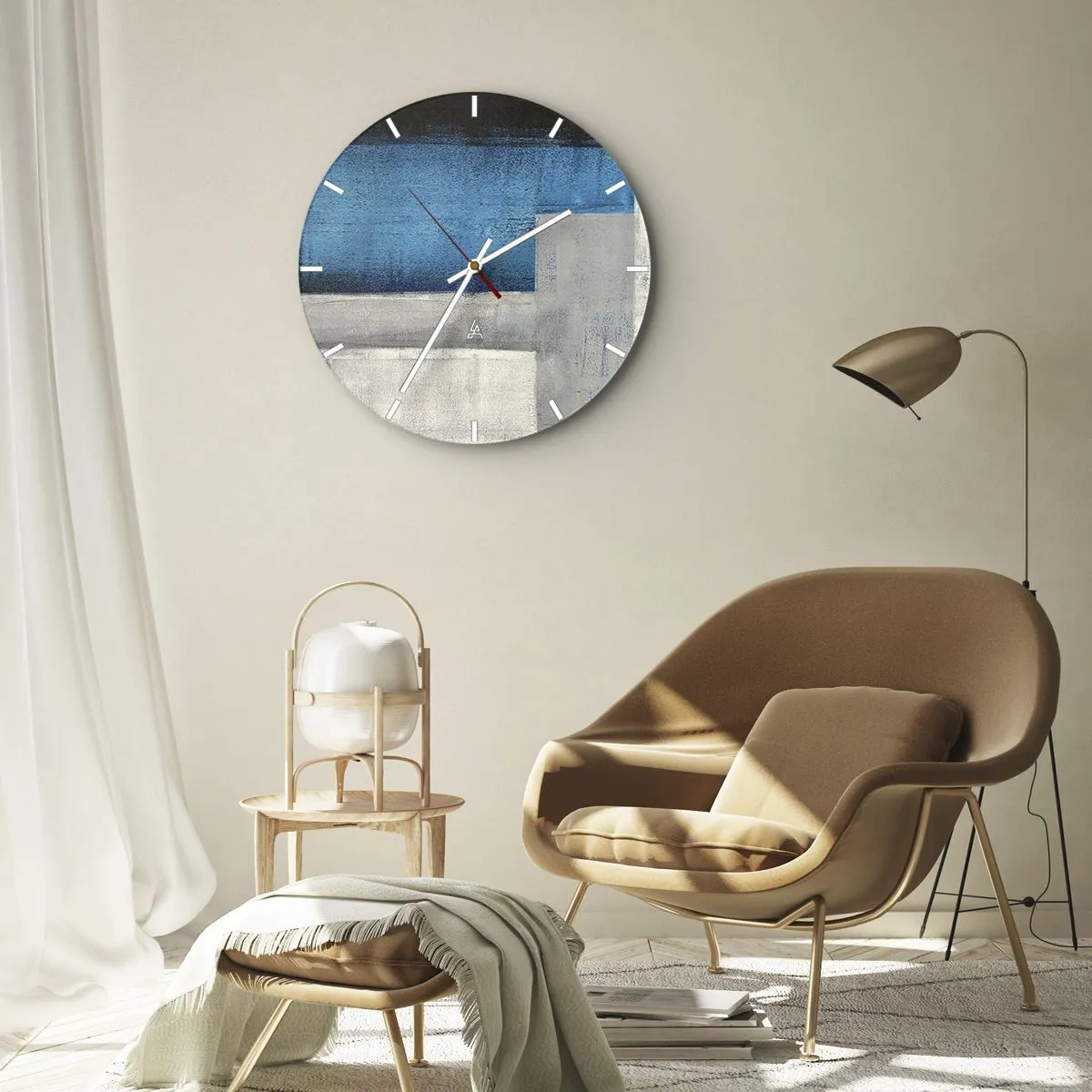 Nástěnné hodiny - Poetická kompozice šedé a modré - 30x30 cm