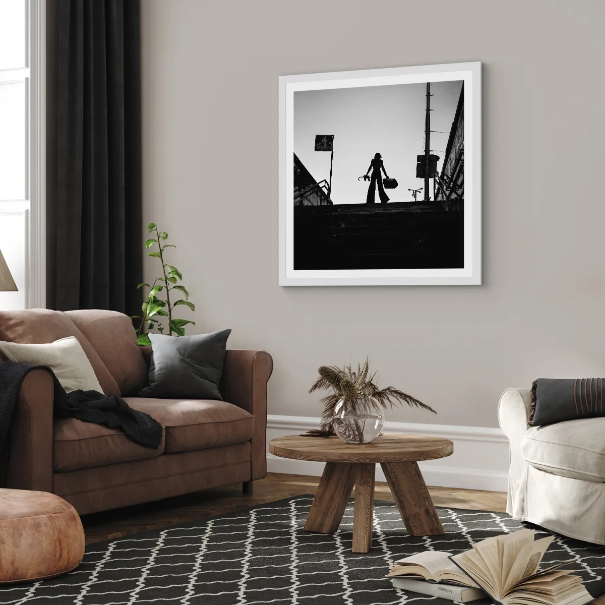 Plakát v bílém rámu - Městská cesta - 60x60 cm