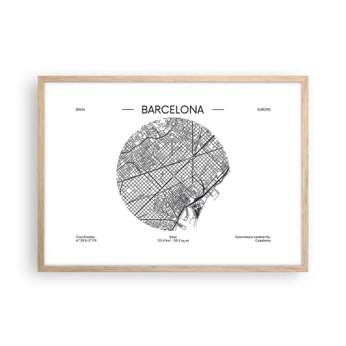 Plakát v rámu světlý dub - Anatomie Barcelony - 70x50 cm
