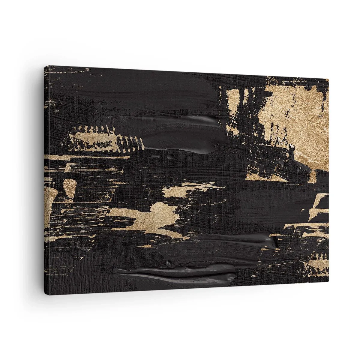 Obraz na plátně - Abstraktní kompozice v odstínech černé a zlaté - 70x50cm - Stopa doteku - Moderní nástěnná dekorace do obývacího pokoje a ložnice ARTTOR