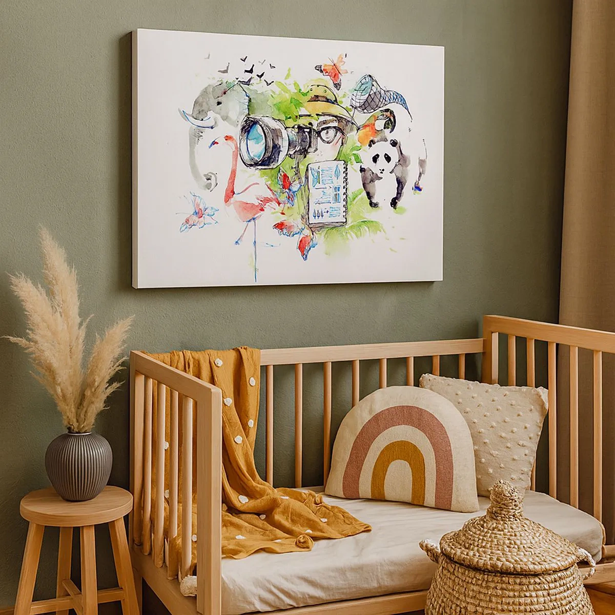 Obraz na plátně - Barevná grafika s motivy přírody a safari - 70x50cm - Objektivem cestovatele - Moderní nástěnná dekorace do obývacího pokoje a ložnice ARTTOR