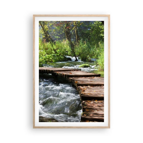 Plakát v rámu světlý dub - U zpěněného vodopádu - 61x91 cm