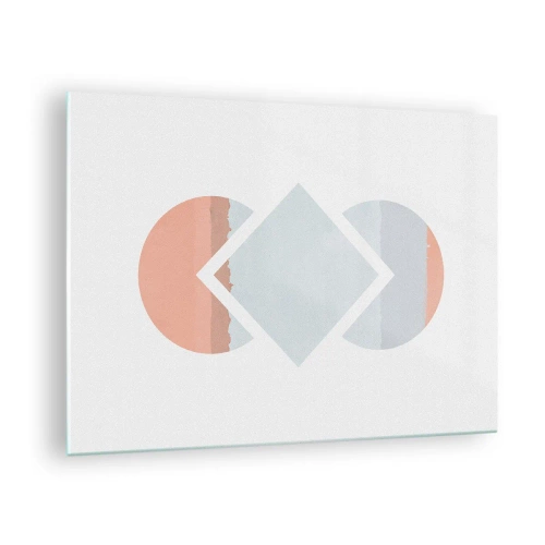 Obraz na skle - Pastelový kosočtverec uprostřed mezi půlkruhy na bílém pozadí. - 70x50cm - Situace je jasná - Moderní nástěnná dekorace do obývacího pokoje a ložnice ARTTOR