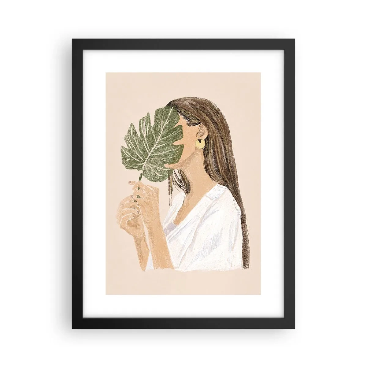 Plakát v černém rámu - Tajemný portrét s vějířem - 30x40 cm