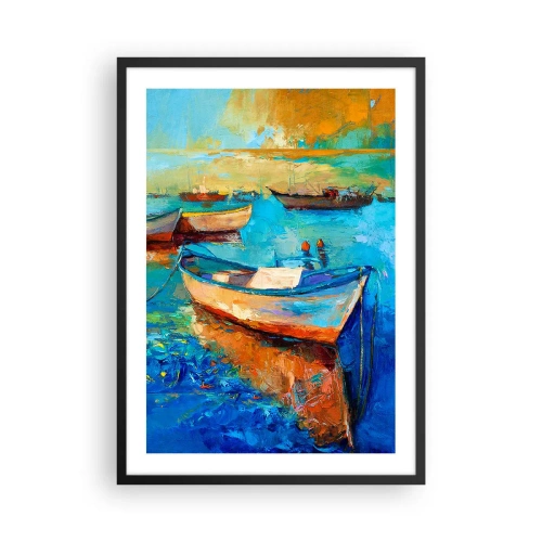 Plakát v černém rámu - Barevné lodě na vodě v impresionistickém stylu - 50x70cm - V jižním zálivu - Moderní nástěnná dekorace do obývacího pokoje a ložnice ARTTOR