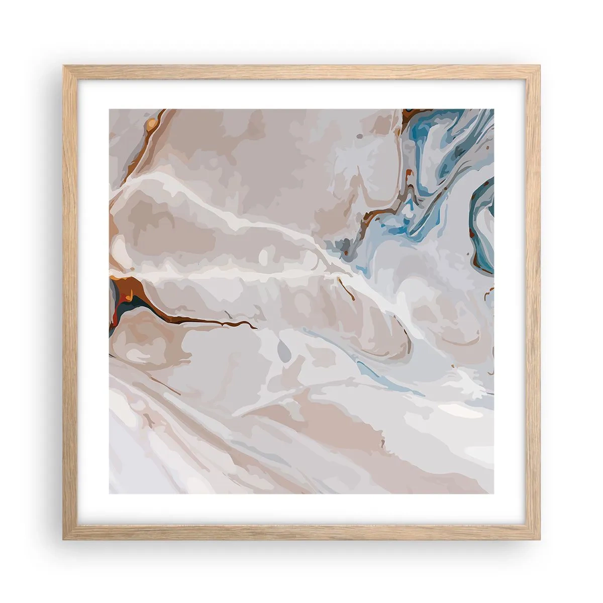 Plakát v rámu světlý dub - Modré meandry pod bílou - 50x50 cm