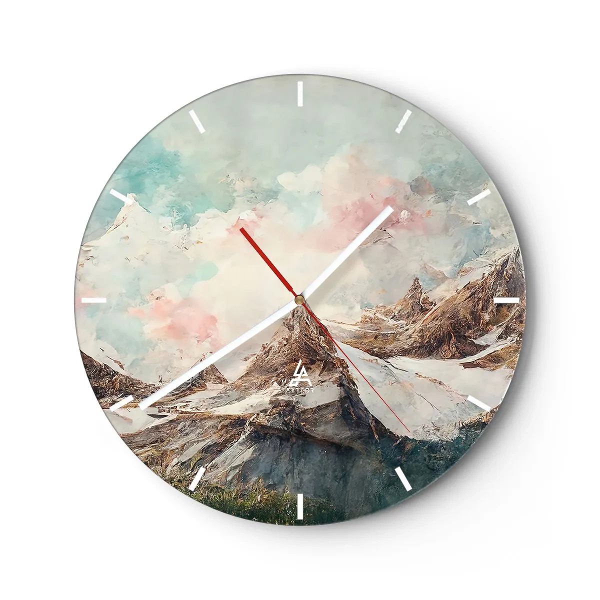 Nástěnné hodiny - Malebné horské vrcholky v pastelově zatažené obloze - 30x30cm - Skalní čepele - Moderní nástěnná dekorace do obývacího pokoje, kuchyně a ložnice ARTTOR
