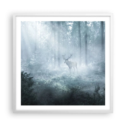 Plakát v bílém rámu - Ranní obchůzka sídliště - 60x60 cm