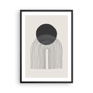 Plakát v černém rámu - Minimalistický černobílý motiv kruhů a čar - 50x70cm - Chvění a jistota - Moderní nástěnná dekorace do obývacího pokoje a ložnice ARTTOR