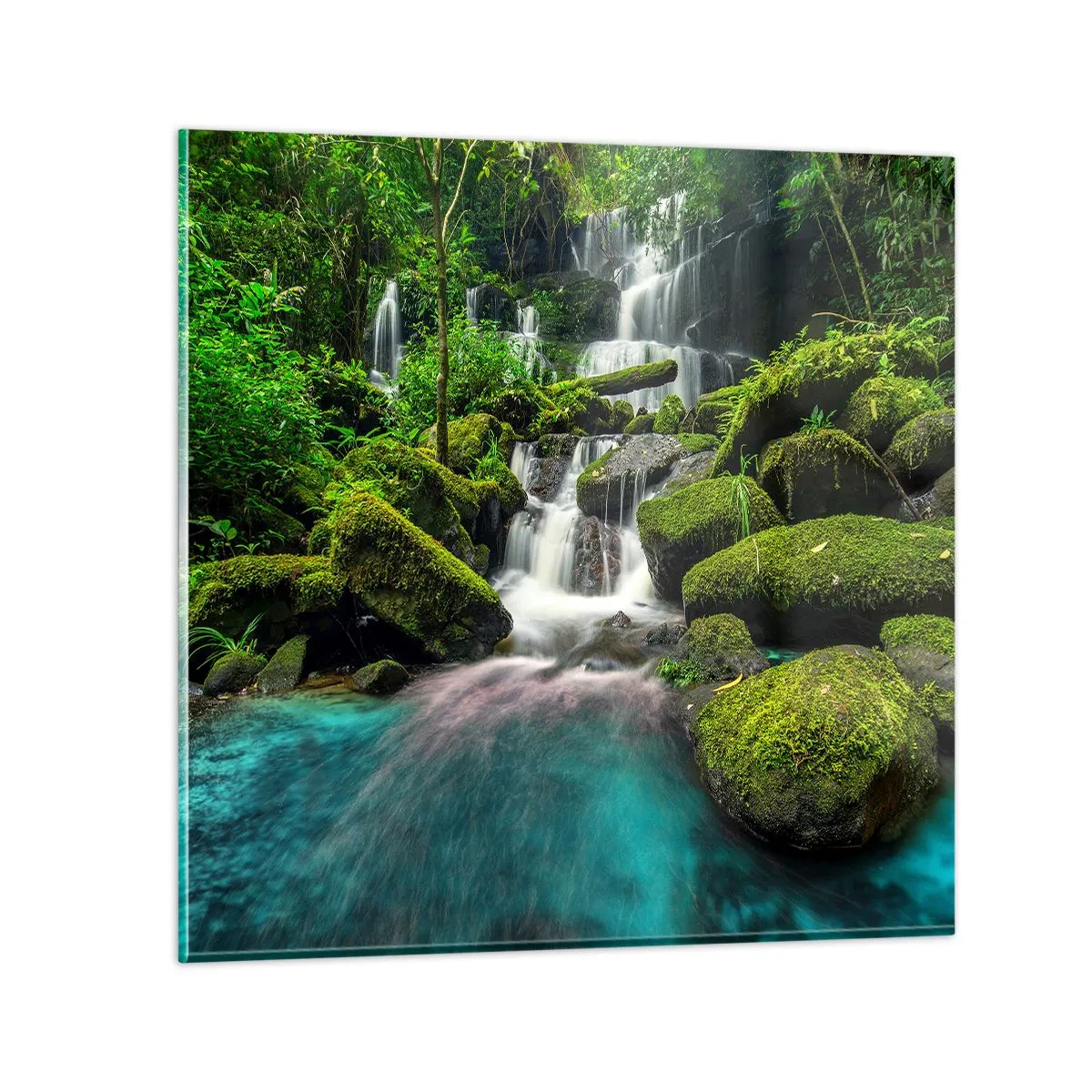 Obraz na skle - Tyrkys, safíry a tekuté stříbro - 30x30 cm