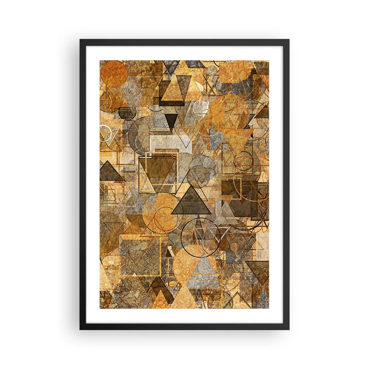 Plakát v černém rámu - Zlatá abstraktní geometrická kompozice - 50x70cm - Svět zachycený v podobě - Moderní nástěnná dekorace do obývacího pokoje a ložnice ARTTOR