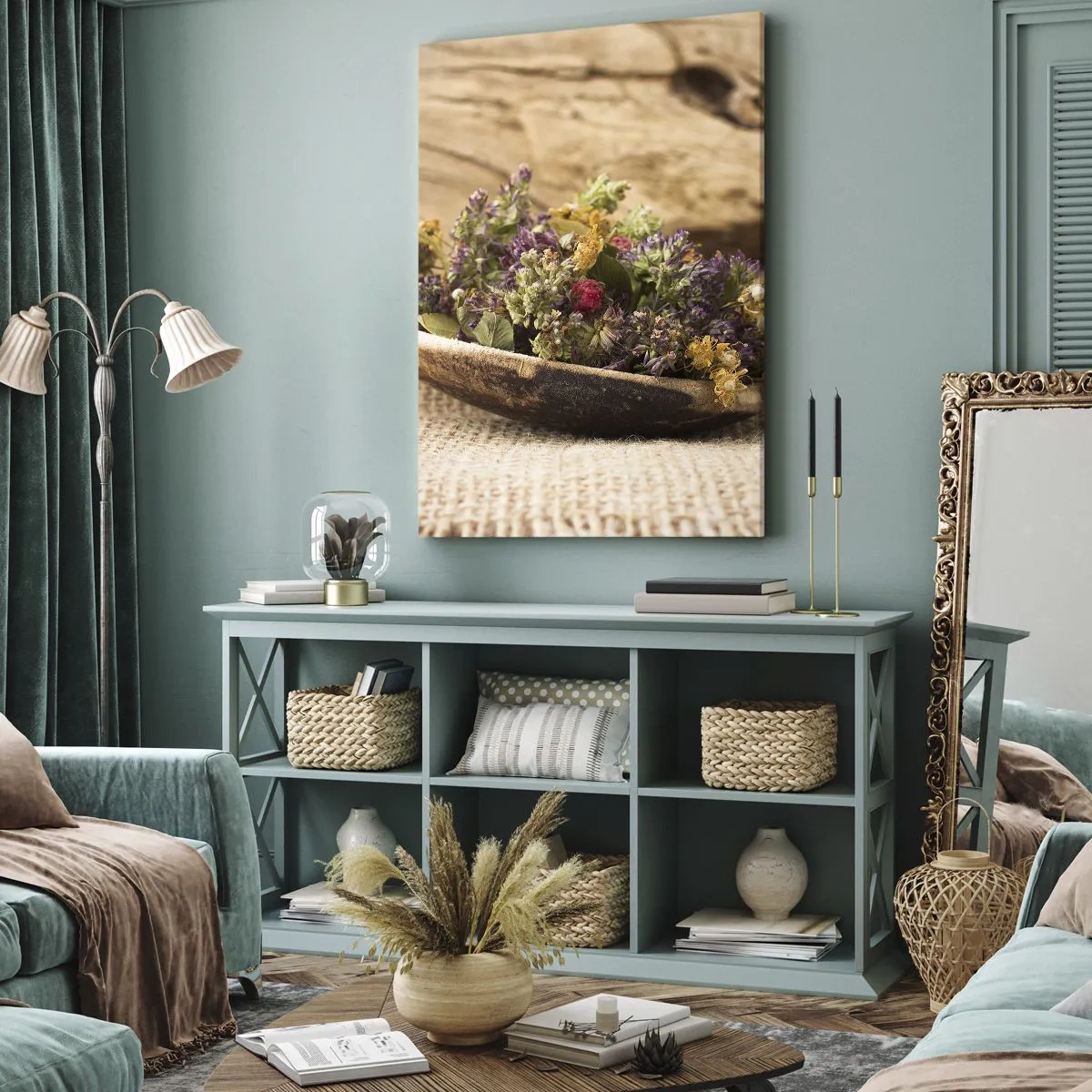 Obraz na plátně - Barevné kvítí a voňavé bylinky - 45x80 cm