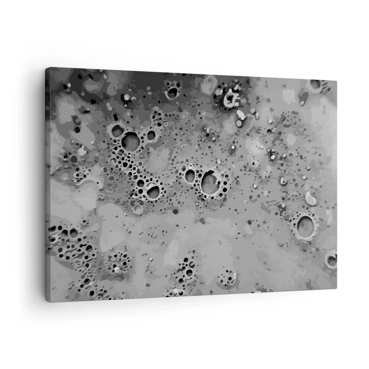 Obraz na plátně - Abstraktní černobílý bublinový vzor - 70x50cm - Jako měsíční krajina - Moderní nástěnná dekorace do obývacího pokoje a ložnice ARTTOR